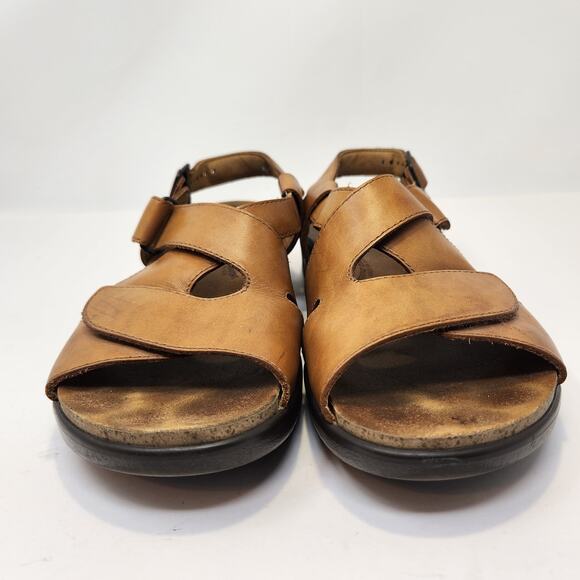SAS Womens Huggy Cross Strap Sandals Size 9.5 N Brown Leather Comfort Shoes - Picture 4 of 9